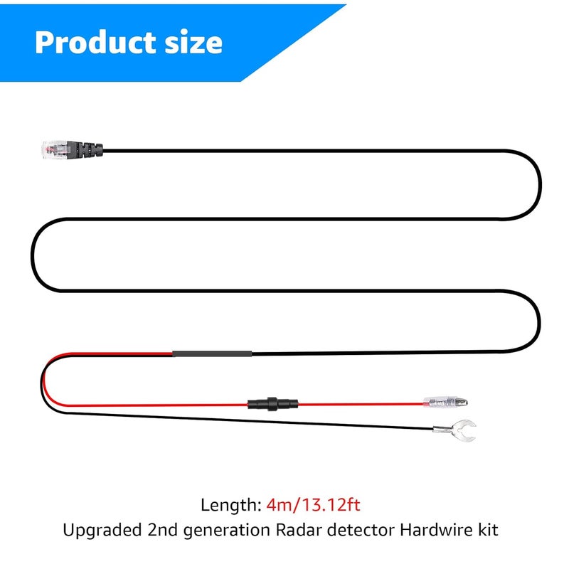 MONDGE Radar Detector Hardwire Kit,Compatible with Escort Valentine One Uniden Beltronics Cobra,with RJ-11 Telephone Style Jack Direct Wire Wiring Kit Multiple Fuse Sizes Power Cord Cable - Image 2